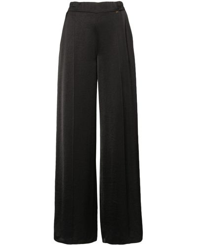 Nissa Wide-leg Satin Trousers - Black