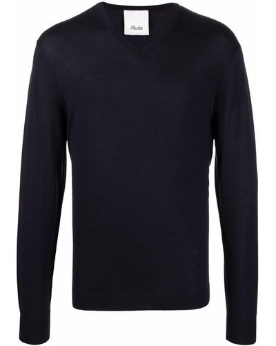 Allude Fine-knit V-neck Sweater - Blue
