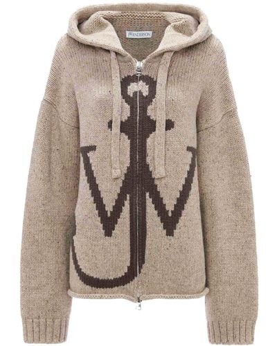 JW Anderson Intarsia-knit Hooded Cardigan - Brown