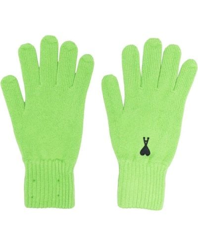 Ami Paris Logo-embroidered Merino Gloves - Green