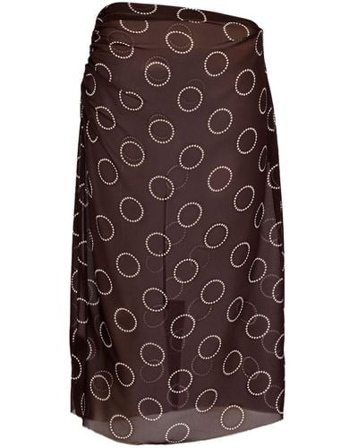 Prada Dot-print Georgette Pencil Skirt - Brown