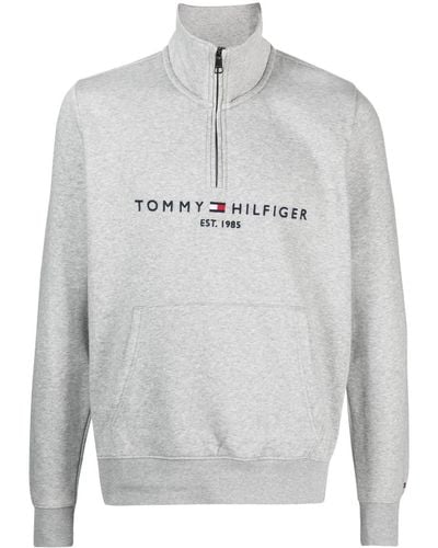 Tommy Hilfiger Embroidered-logo Half-zip Sweatshirt - Grey