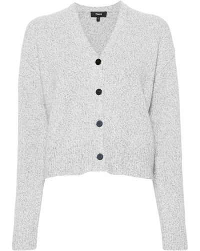 Theory Mélange-effect Ribbed-knit Cardigan - White