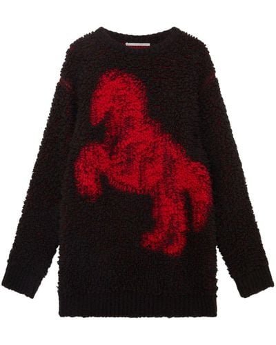 Stella McCartney Pixel Horse Jaquard Wool Jumper - Red