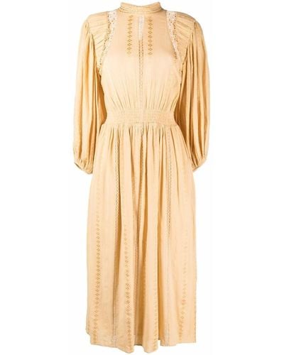 Isabel Marant Long-sleeve Gathered-detail Dress - Yellow