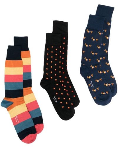 Paul Smith Set de tres pares de calcetines estampados - Azul