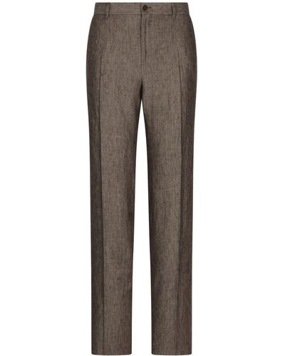 Dolce & Gabbana Tapered Twill Linen Trousers - Grey
