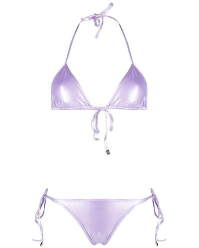 The Attico High-shine Triangle Bikini Set - Purple