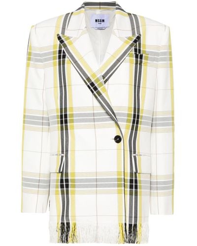 MSGM Check-pattern Double-breasted Blazer - White