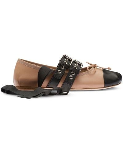 Miu Miu Ankle Tie-fastening Buckle Ballerina Shoes - Brown