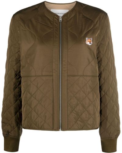 Maison Kitsuné Fox-patch Diamond-quilted Bomber Jacket - Green