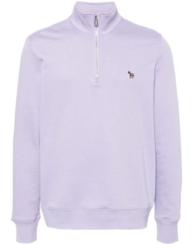 PS by Paul Smith Zebra-patch Half-zip Cotton Sweatshirt - Purple