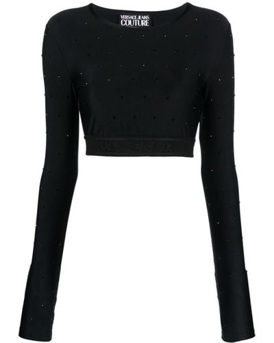 Versace Jeans Couture Crystal-Embellished Crop Top - Black