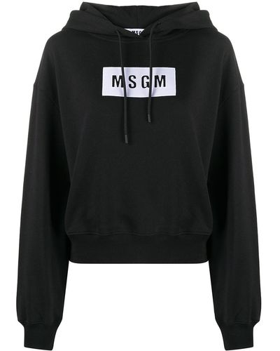MSGM Logo-print Cotton Hoodie - Black