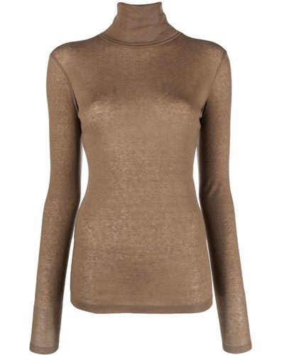 Closed Fine-ribbed Roll-neck Jumper - Brown
