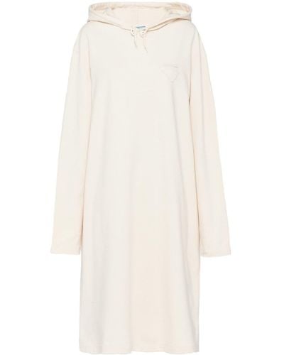 Prada Triangle-logo Fleece Hoodie Dress - White