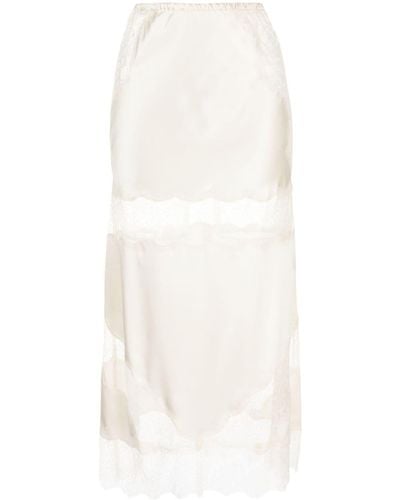 Cynthia Rowley Lace Charmeuse Midi Skirt - White