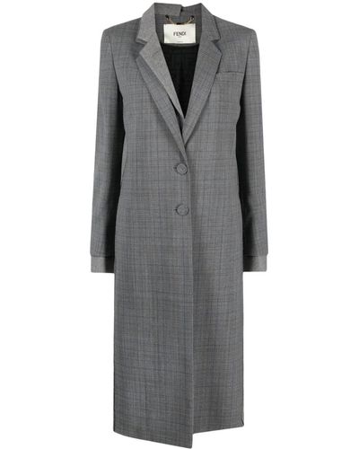 Fendi Layered Checked Wool Coat - Gray