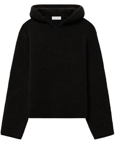 John Elliott Waffle-knit Cotton Hoodie - Black