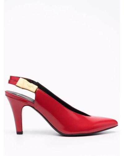 Balmain Tara Glossed Leather Court Shoes - Red