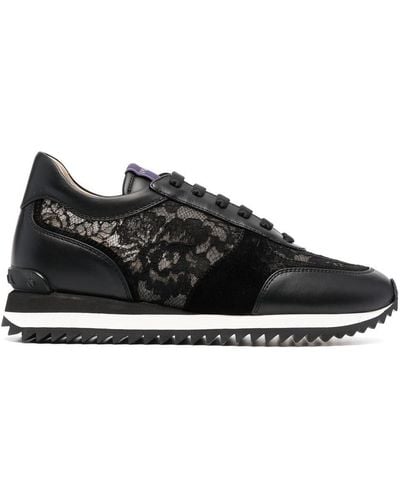 Le Silla Claire Lace-embellished Leather Sneakers - Black