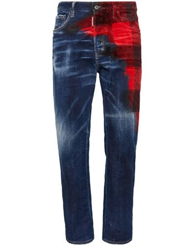 DSquared² Checked-panel Denim Jeans - Blue