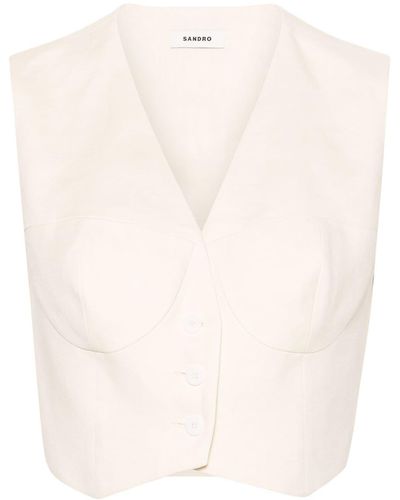 Sandro Moulded-cups Cropped Waistcoat - Natural