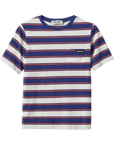 Miu Miu Striped Cotton T-shirt - Blue
