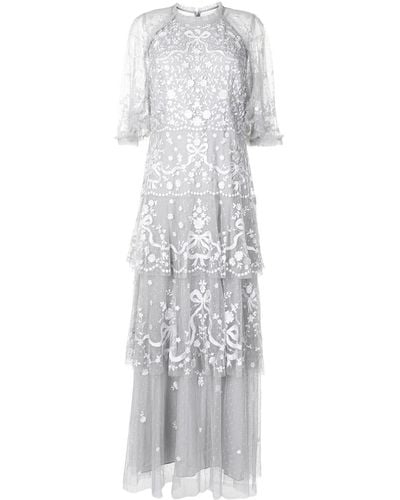 Needle & Thread Bonnie Bow Embroidered Gown - Gray