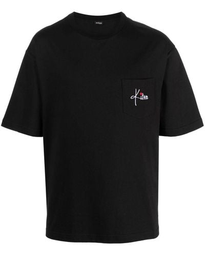 Kiton T-shirt en coton à logo brodé - Noir