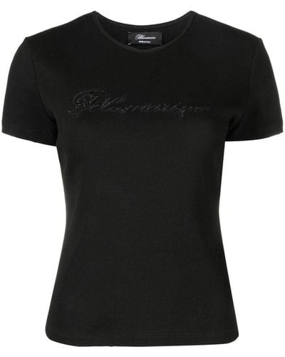 Blumarine Logo-embroidered Fine-ribbed T-shirt - Black