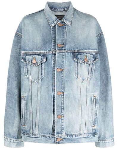 Balenciaga Veste oversize en jean à logo imprimé - Bleu