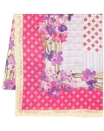 Twin Set Floral-print modal scarf - Rose