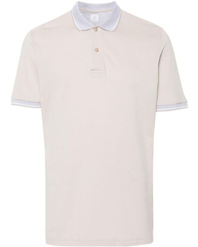 Eleventy Stripe-detail Cotton Polo Shirt - Wit