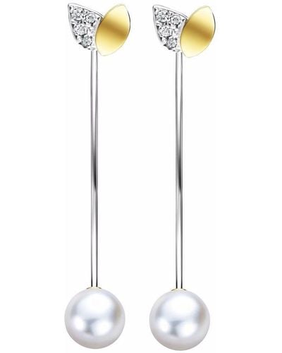 Tasaki 18kt Gold M/g Floret Diamond Pearl Earrings - Metallic