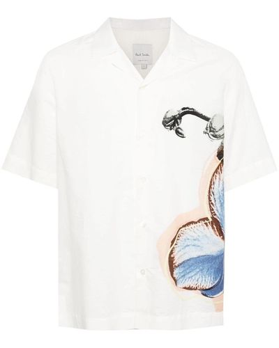 Paul Smith Orchid-print Linen Shirt - White