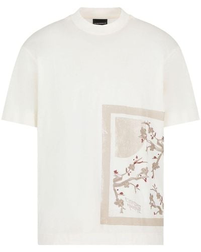 Emporio Armani Floral-embroidered Jersey T-shirt - White