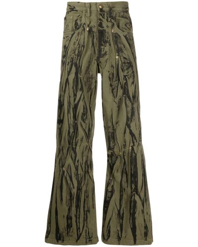 Kusikohc Painterly-print Wide-leg Jeans - Green