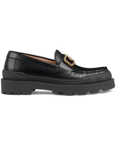 Gucci Logo-plaque Leather Loafers - Black