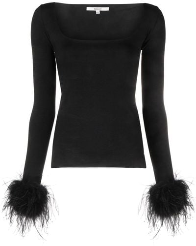 MANURI Chica Square-neck Knitted Top - Black