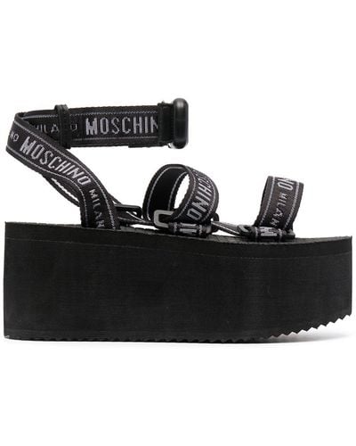 Moschino Logo-strap Flatform Sandals - Black