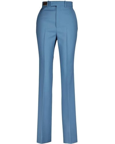 Gucci Pantalon en laine à détail de mors - Bleu