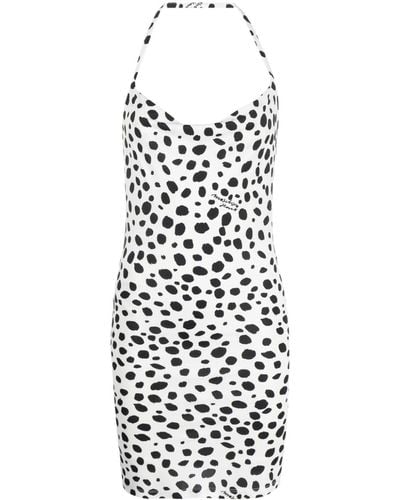 Moschino Jeans Leopard-print Shawl-collar Minidress - White