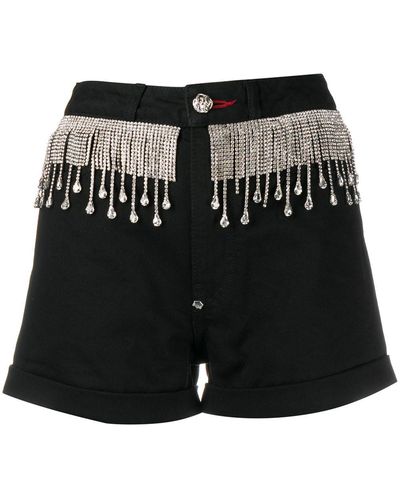 Philipp Plein Crystal-fringed Shorts - Black