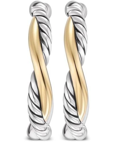 David Yurman 14kt Yellow Gold And Sterling Silver Infinity Hoop Earrings - White