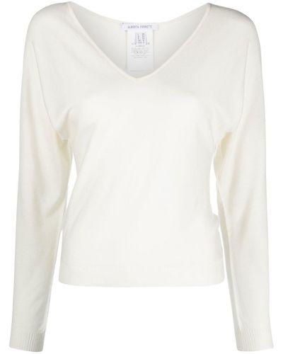 Alberta Ferretti Sweatshirt mit V-Ausschnitt - Weiß