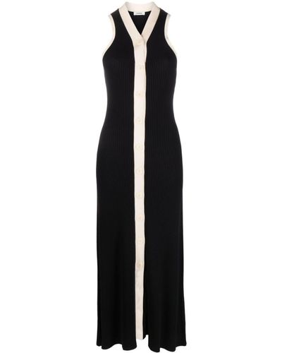 Sandro Vestido midi con cuello en V - Negro