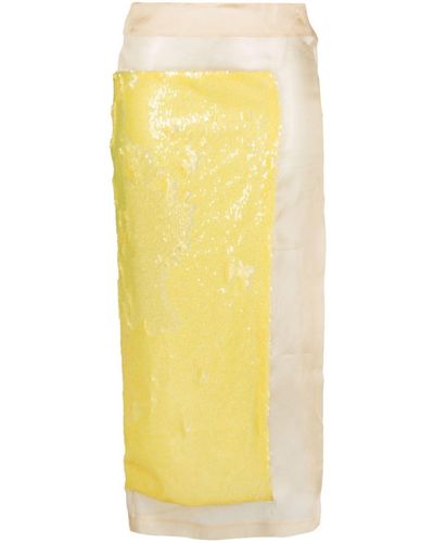 A.W.A.K.E. MODE Sequin-embellished Semi-sheer Silk Skirt - Yellow