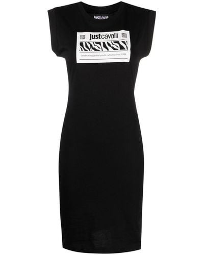 Just Cavalli Vestido estilo camiseta con logo - Negro