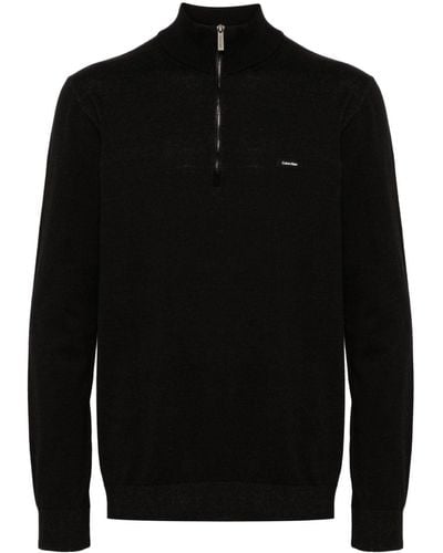 Calvin Klein Zip-up Cotton-blend Sweater - Black